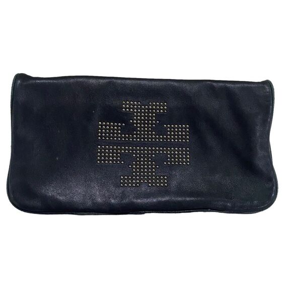 TORY BURCH BLACK BAG - leather - studded - gold hardware - magnetic closure - Picture 1 of 14